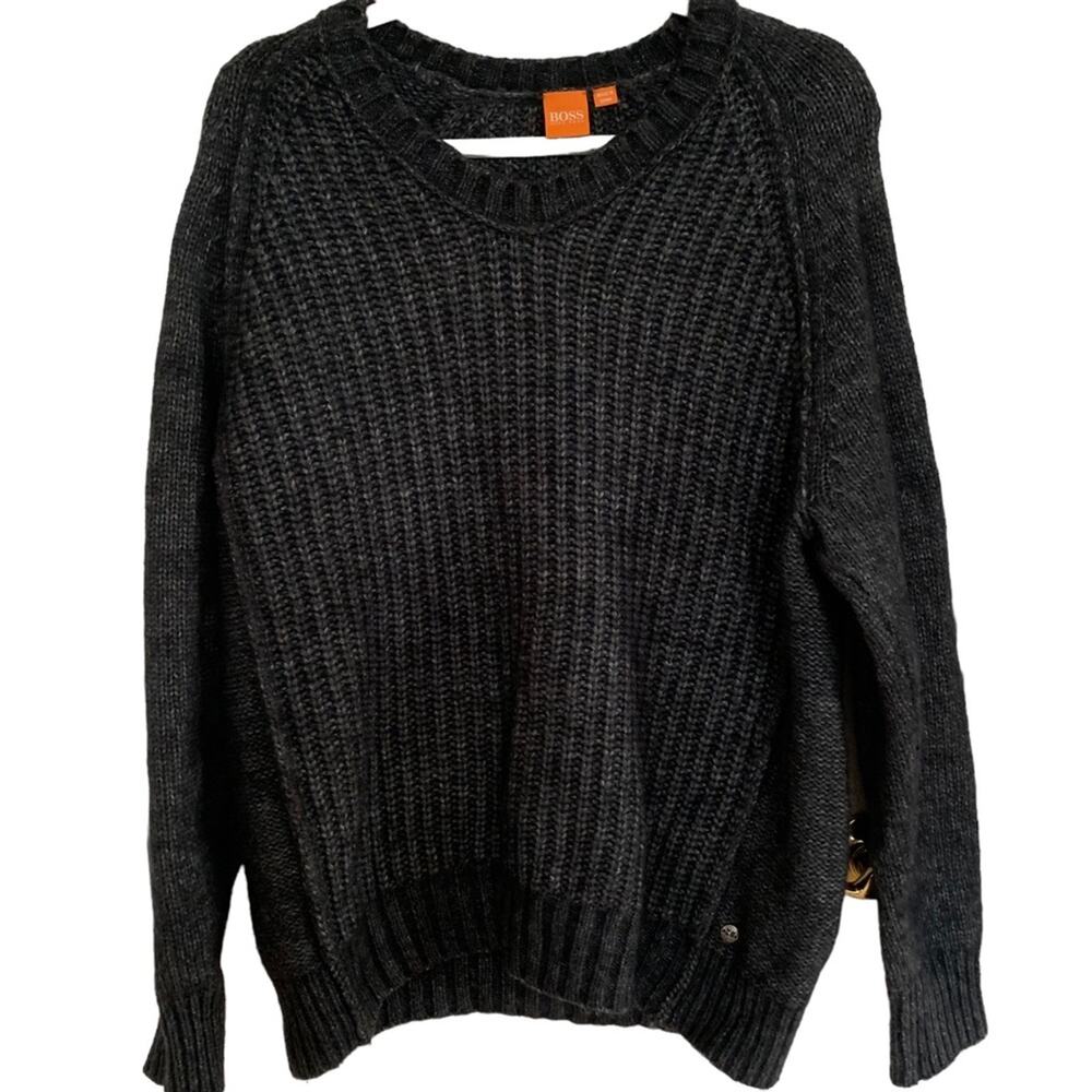 Hugo Boss Men's Charcoal Chevron Cable Knit Sweater Eclectic Grandpa XXL